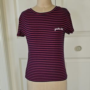 Women's Striped Navy and Red Top - M